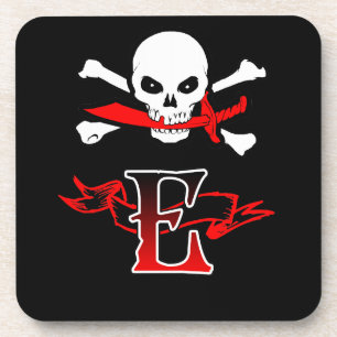 Jolly Roger E Monogram Initial Coaster