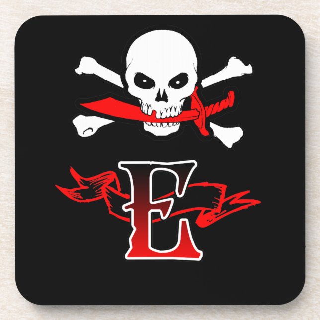 Jolly Roger E Monogram Initial Coaster (Front)