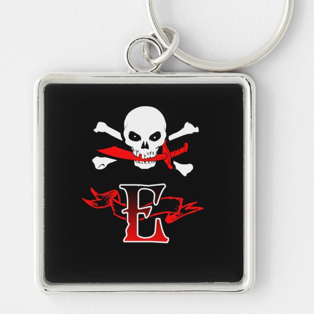 Jolly Roger E Monogram Initial Key Ring (Front)