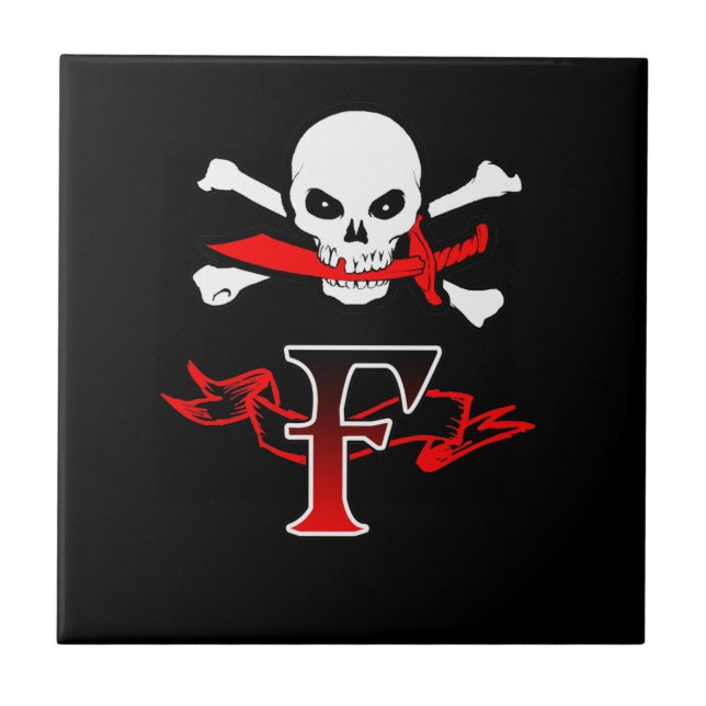 Jolly Roger F Monogram Initial Ceramic Tile (Front)