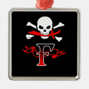Jolly Roger F Monogram Initial Metal Tree Decoration