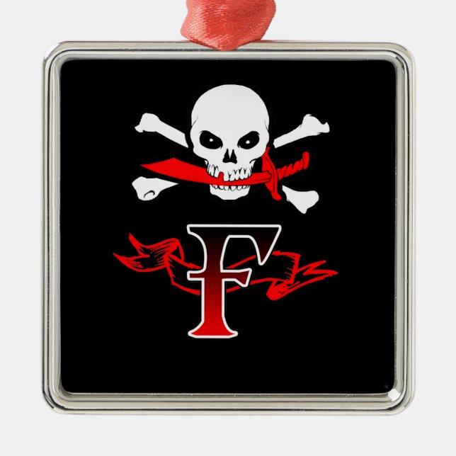 Jolly Roger F Monogram Initial Metal Tree Decoration (Front)