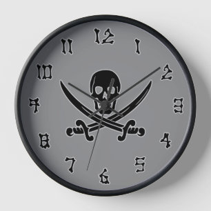 Jolly Roger Grey Clock