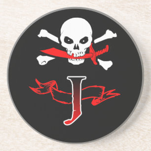 Jolly Roger J Monogram Initial Coaster