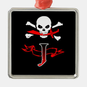 Jolly Roger J Monogram Initial Metal Ornament