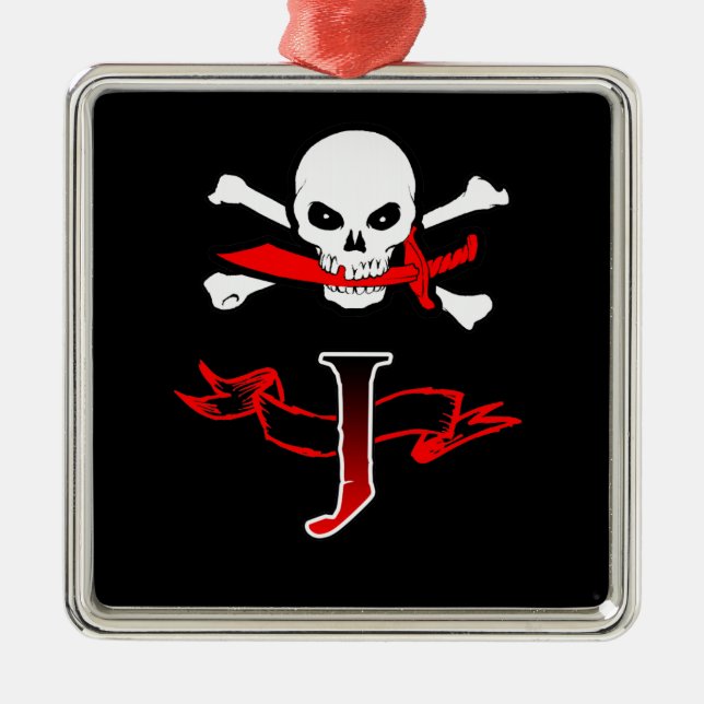 Jolly Roger J Monogram Initial Metal Ornament (Front)