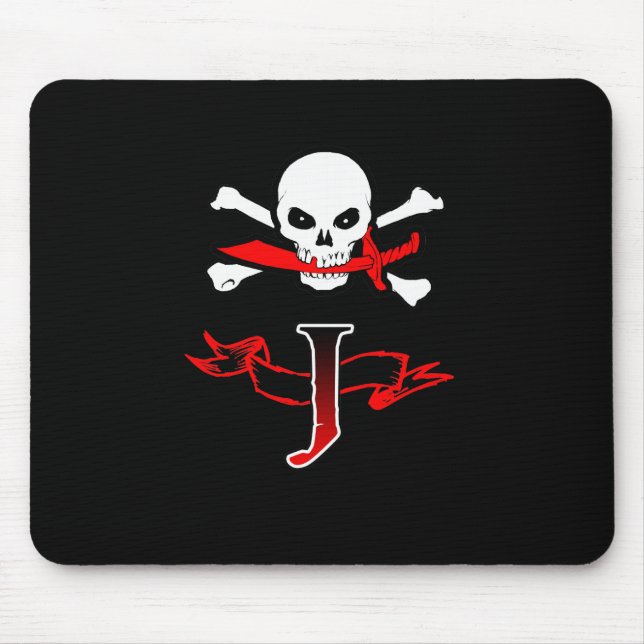 Jolly Roger J Monogram Initial Mouse Pad (Front)