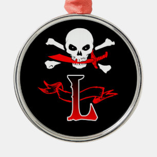 Jolly Roger L Monogram Initial Metal Ornament
