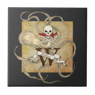 Jolly Roger Monogram Initial Ceramic Tile