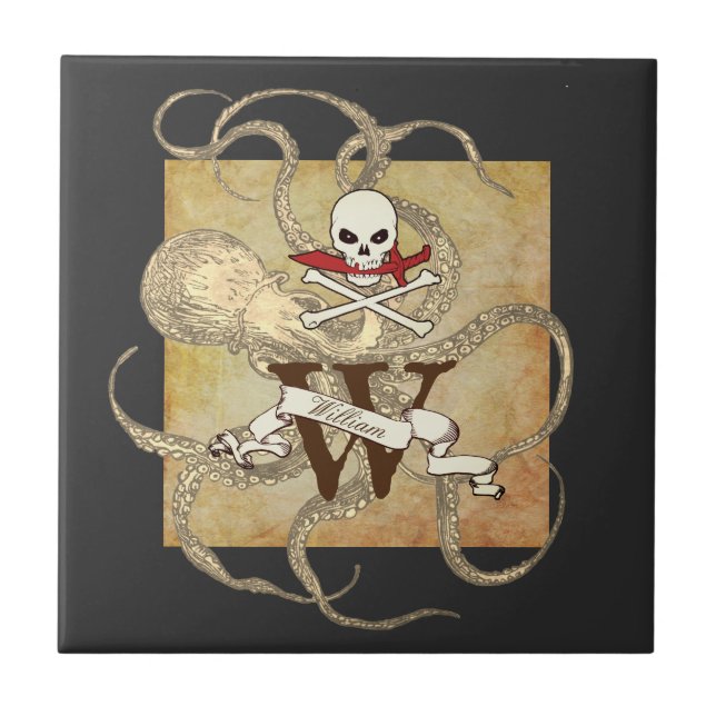 Jolly Roger Monogram Initial  Ceramic Tile (Front)