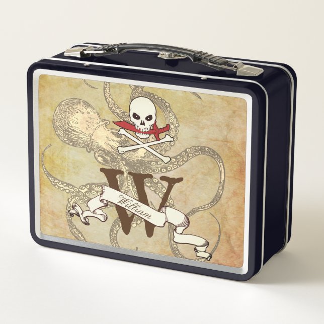 Jolly Roger Monogram Initial  Metal Lunch Box (Back)