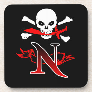 Jolly Roger N Monogram Initial Coaster
