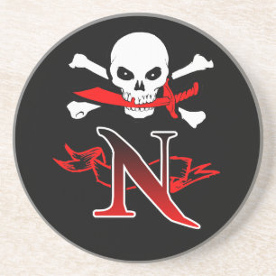 Jolly Roger N Monogram Initial Coaster