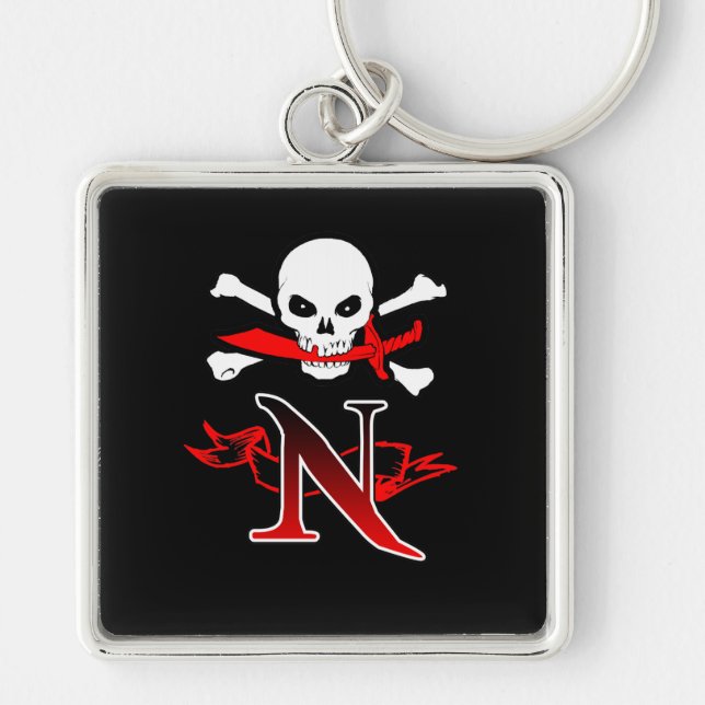 Jolly Roger N Monogram Initial Key Ring (Front)