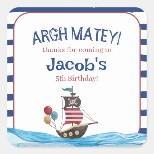Jolly Roger Pirate Ahoy Matey Birthday Party favor Square Sticker