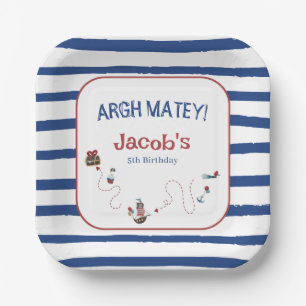 Jolly Roger Pirate Ahoy Matey Birthday Party Paper Plate