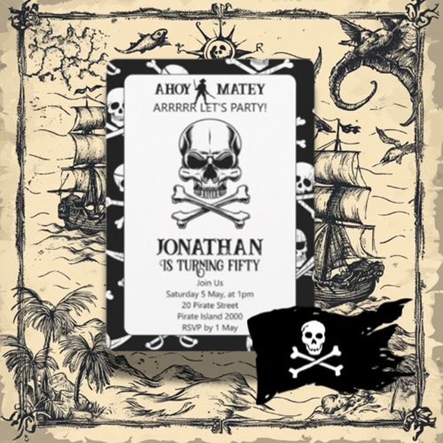 jolly roger pirate birthday invitation (If you have any questions or need assistance, just let us know. We're here to make sure your party i)