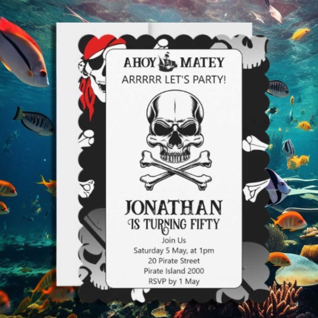 jolly roger pirate birthday invitation (If you have any questions or need assistance, just let us know. We're here to make sure your party i)