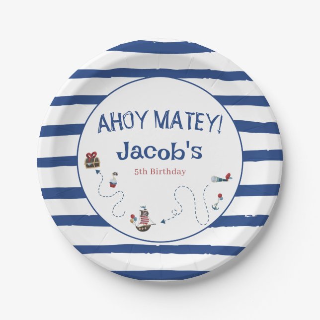 Jolly Roger Pirate Birthday Party guest  Paper Plate (Front)