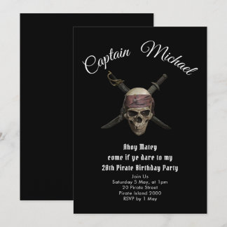 Jolly Roger pirate birthday party invitations
