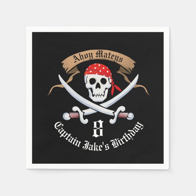 Jolly Roger Pirate Birthday Party Napkin (Front)