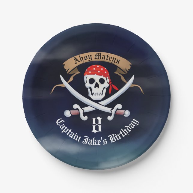 Jolly Roger Pirate Birthday Party Paper Plate (Front)