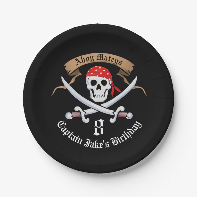 Jolly Roger Pirate Birthday Party Paper Plate (Front)