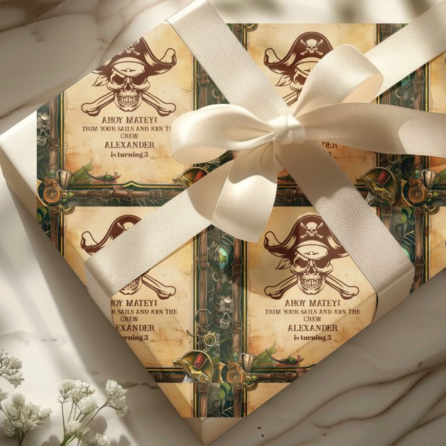 Jolly Roger Pirate Birthday Party Wrapping Paper (Creator Uploaded)