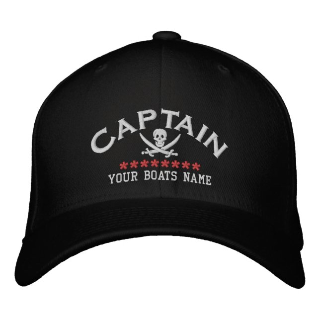 Jolly roger pirate captains fun sailing embroidered hat (Front)