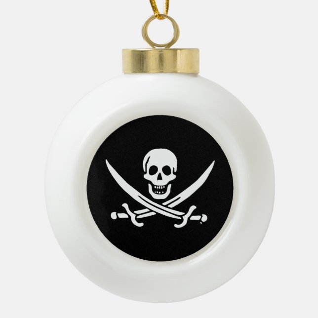 Jolly roger pirate flag ceramic ball christmas ornament (Front)