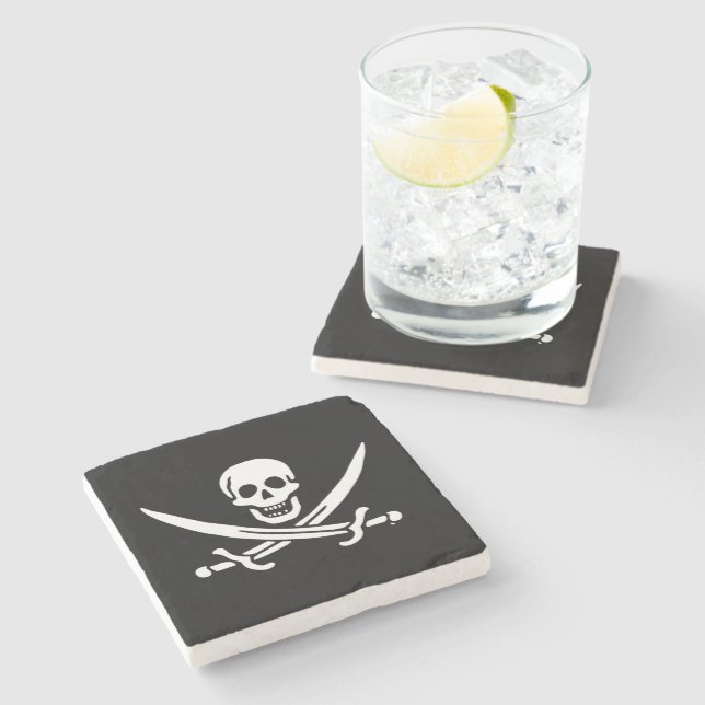Jolly roger pirate flag stone coaster (Side)