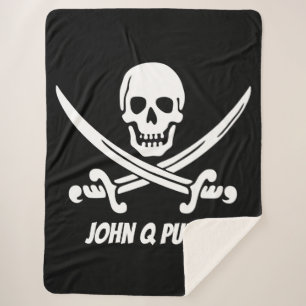 Jolly Roger Pirate Flag w/ Name Sherpa Blanket
