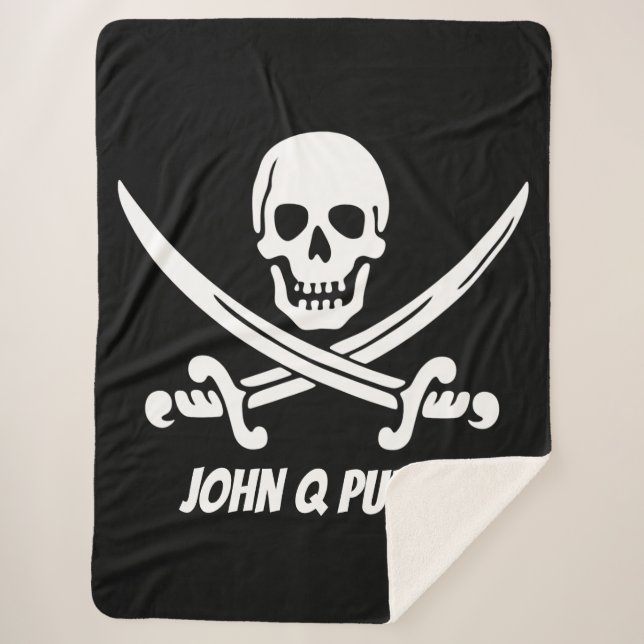 Jolly Roger Pirate Flag w/ Name Sherpa Blanket (Front)