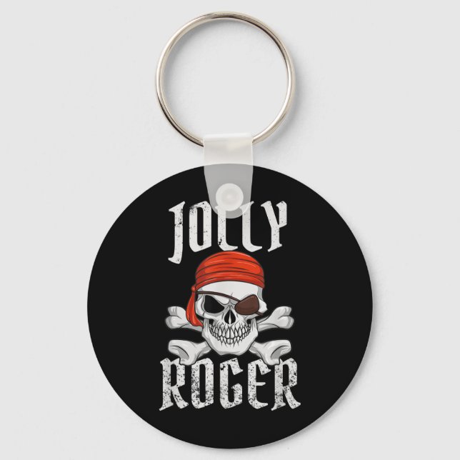 Jolly Roger Pirate Halloween Skull And Crossbones  Key Ring (Front)