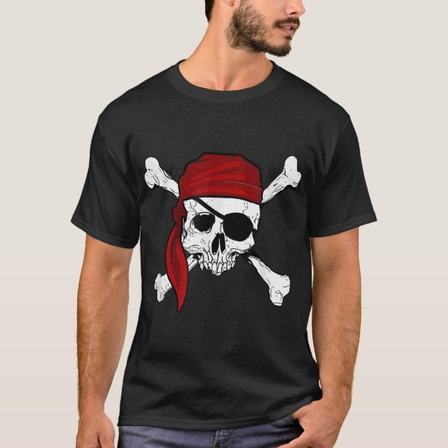  Jolly Roger Pirate Pirates Skull And Cross Bones  T-Shirt (Front)