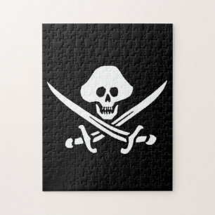 Jolly Roger Pirate Skull Bones Red Bandanna Jigsaw Puzzle