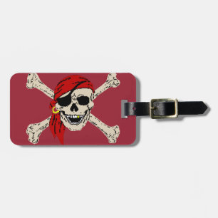 Jolly Roger Pirate Skull Bones Red Bandanna Luggage Tag