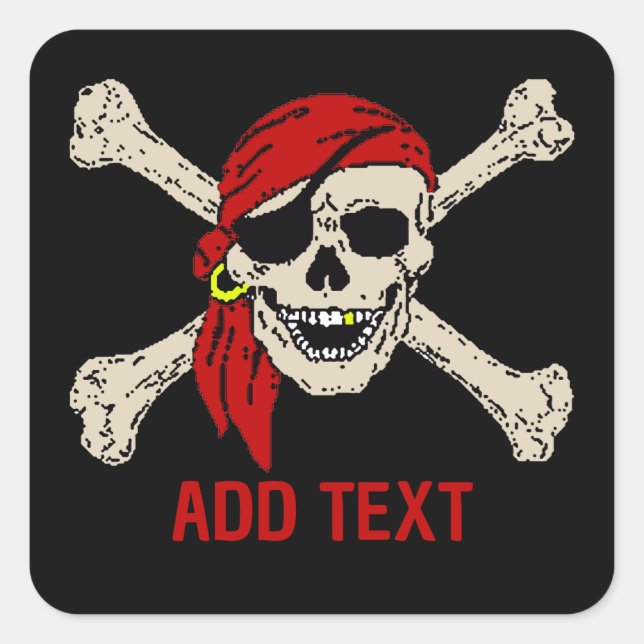 Jolly Roger Pirate Skull Bones Red Bandanna Square Sticker (Front)