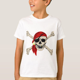 Jolly Roger Pirate Skull Bones Red Bandanna T-Shirt