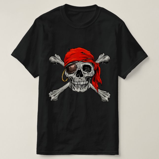Jolly Roger Pirate Skull Crossbones Halloween Cost T-Shirt (Design Front)
