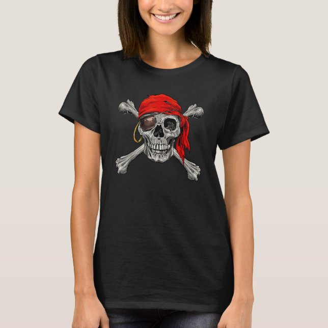 Jolly Roger Pirate Skull Crossbones Halloween Cost T-Shirt (Front)