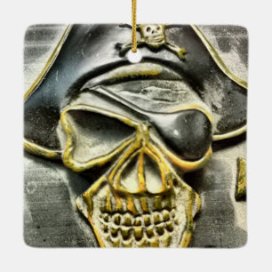 Jolly Roger Pirate Treasure Chest Ceramic Ornament