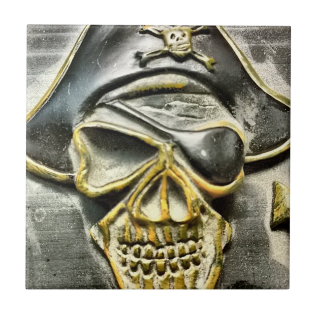 Jolly Roger Pirate Treasure Chest Tile (Front)