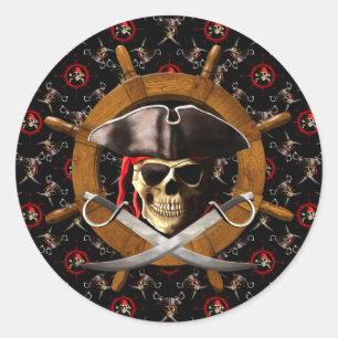 Jolly Roger Pirate Wheel Classic Round Sticker