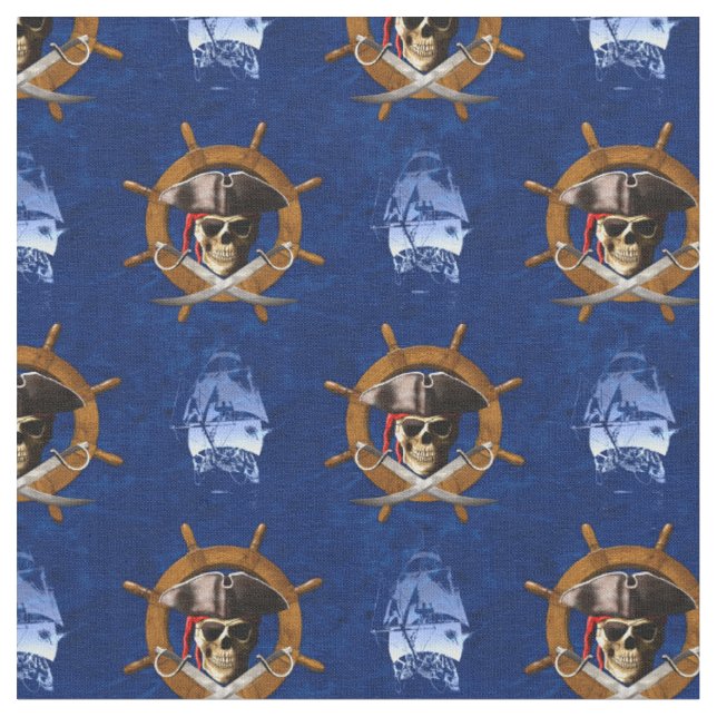 Jolly Roger Pirate Wheel Fabric (Close Up)