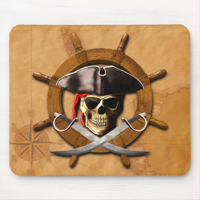 Jolly Roger Pirate Wheel Mouse Pad (Front)