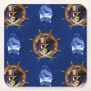 Jolly Roger Pirate Wheel Square Paper Coaster