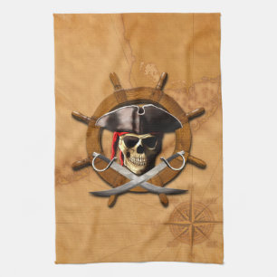 Jolly Roger Pirate Wheel Tea Towel