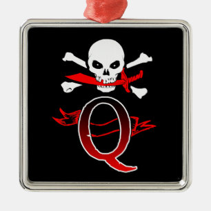 Jolly Roger Q Monogram Initial Metal Ornament