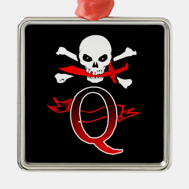 Jolly Roger Q Monogram Initial Metal Ornament (Front)